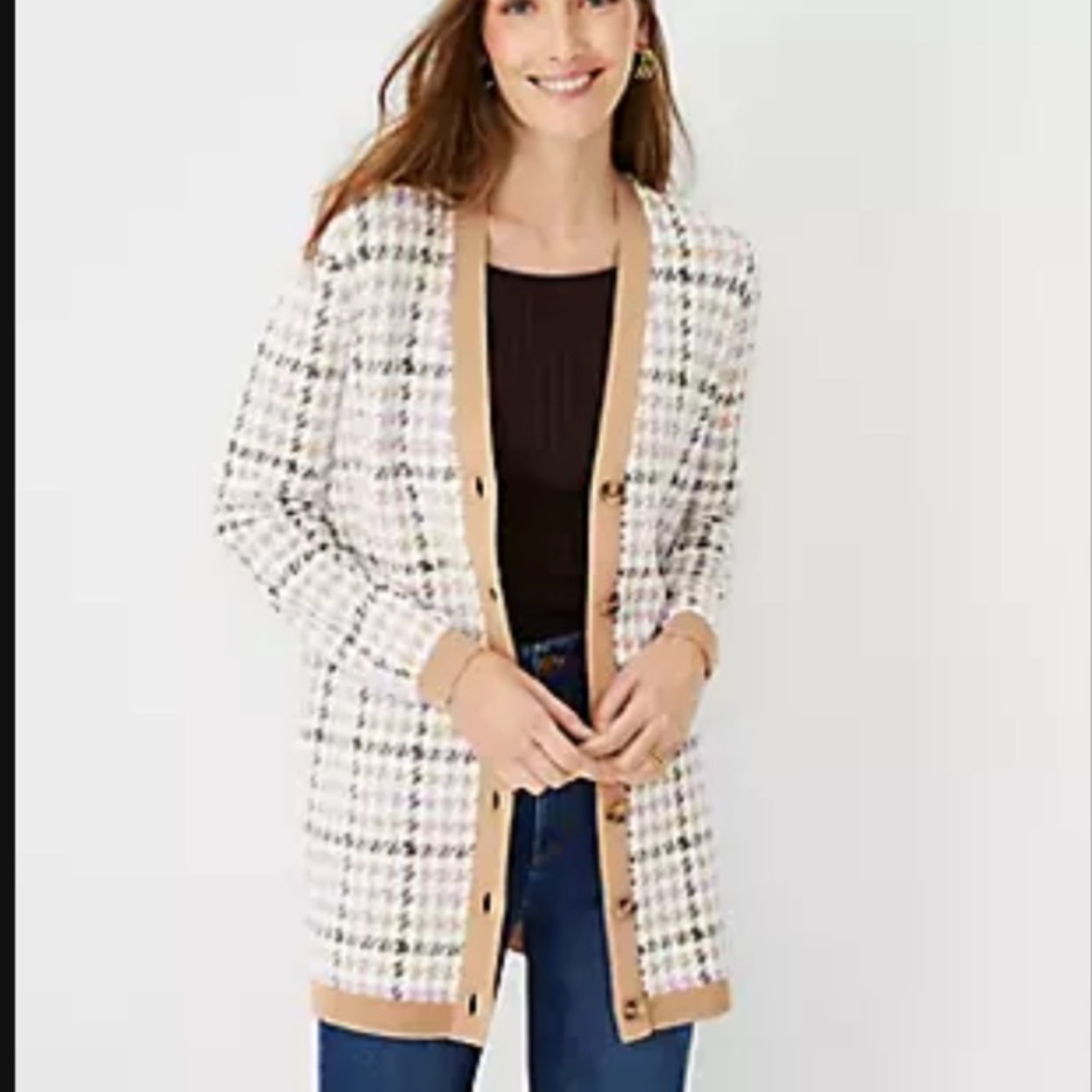 Houndstooth Cardigan Large Boyfriend Fit New with Tags Ann Taylor